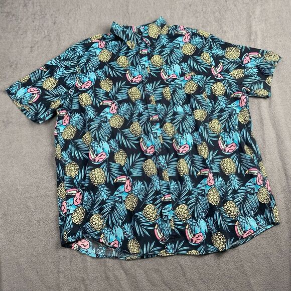 Foundry Supply Co Young Mens Size 3XLT Button Down Short Sleeve Parrot Pineapple - Picture 1 of 10